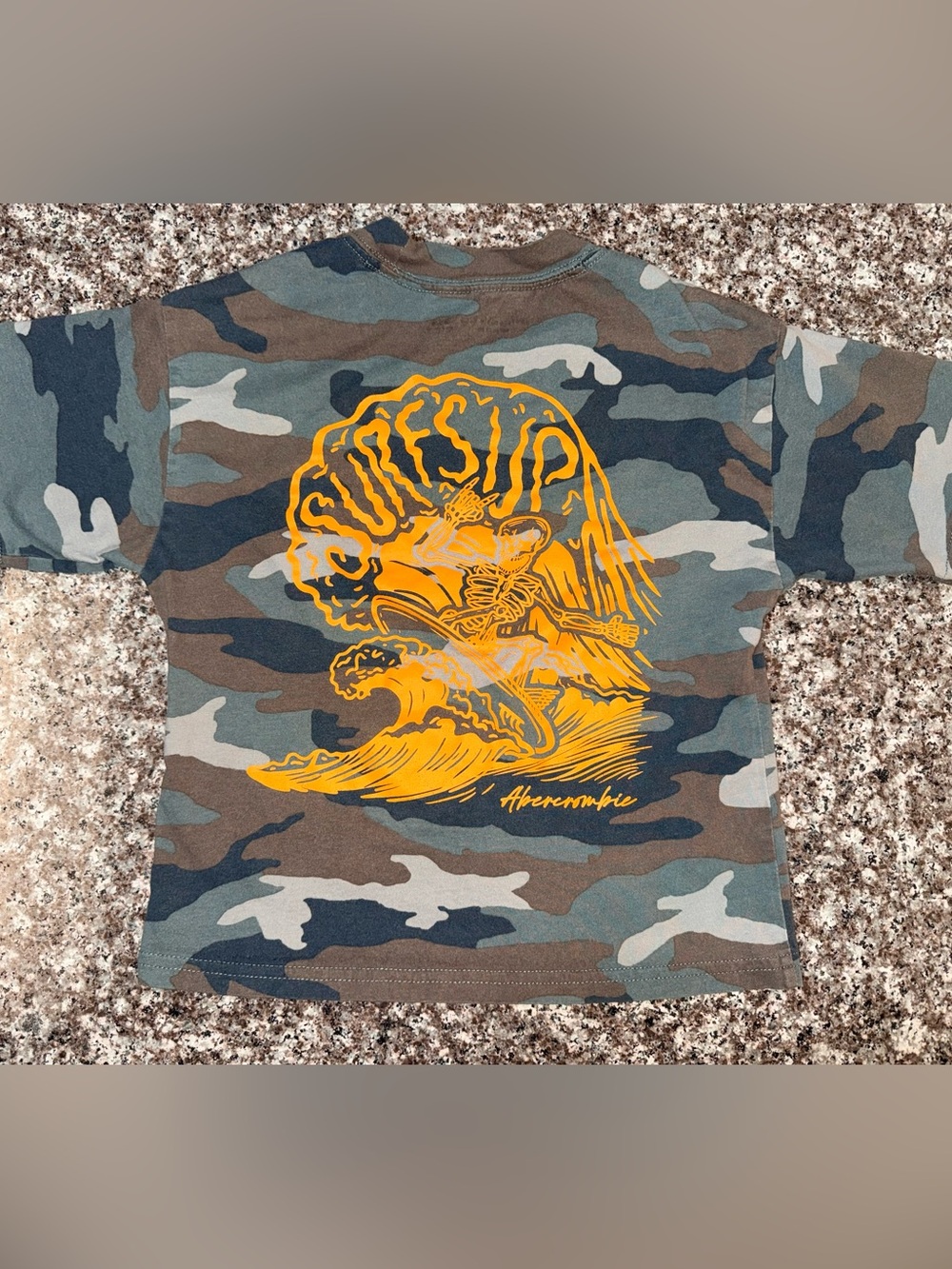 Abercrombie & Fitch Kids Camo Tee in Green, Brown, Blue with Yellow Logo - Picture 2 of 5